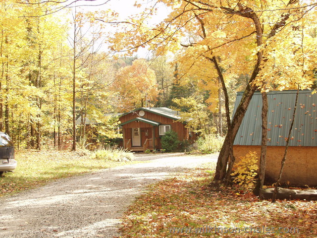 Cottage driveway looking to the cottage front entrance during the Fall