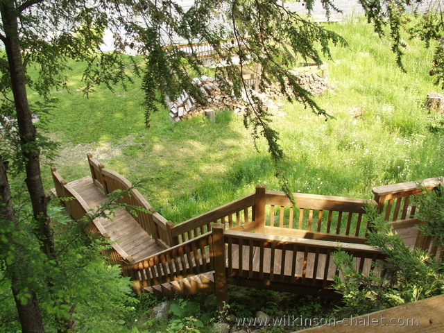 Cottage stairs from the landing to the lake during the Summer,
       Lac des trente et un milles (31 miles lake),
       Bouchette, Quebec