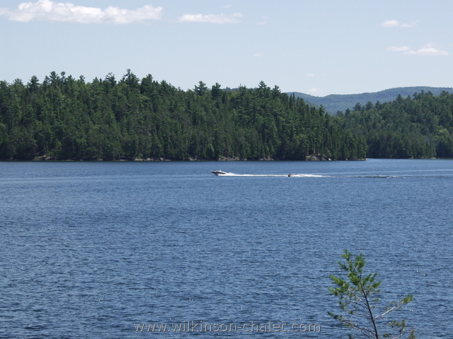 Water skiing on Mackenzie Bay, 31 Miles Lake (lac des trente et un milles) during the summer, Bouchette, Quebec